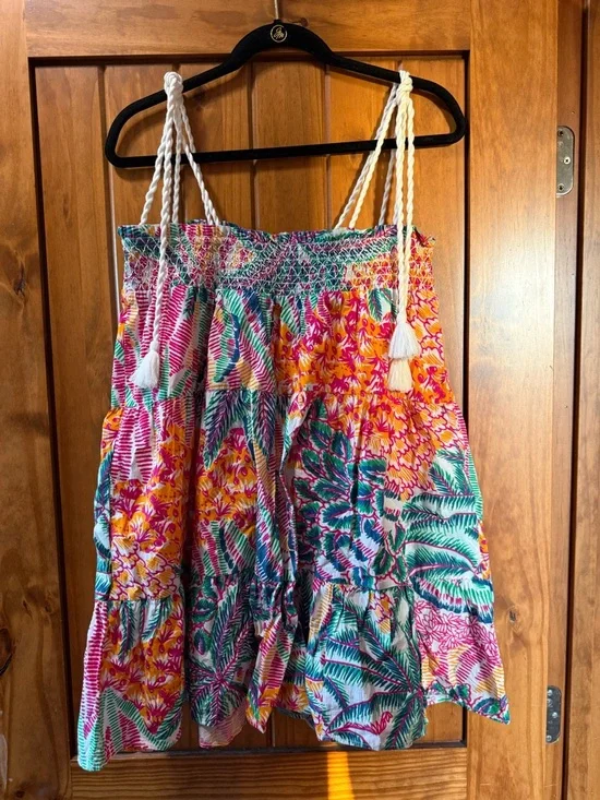 Cleobella Tropical Patchwork Mini Dress in Pink, Green, Yellow, White - Picture 2 of 4